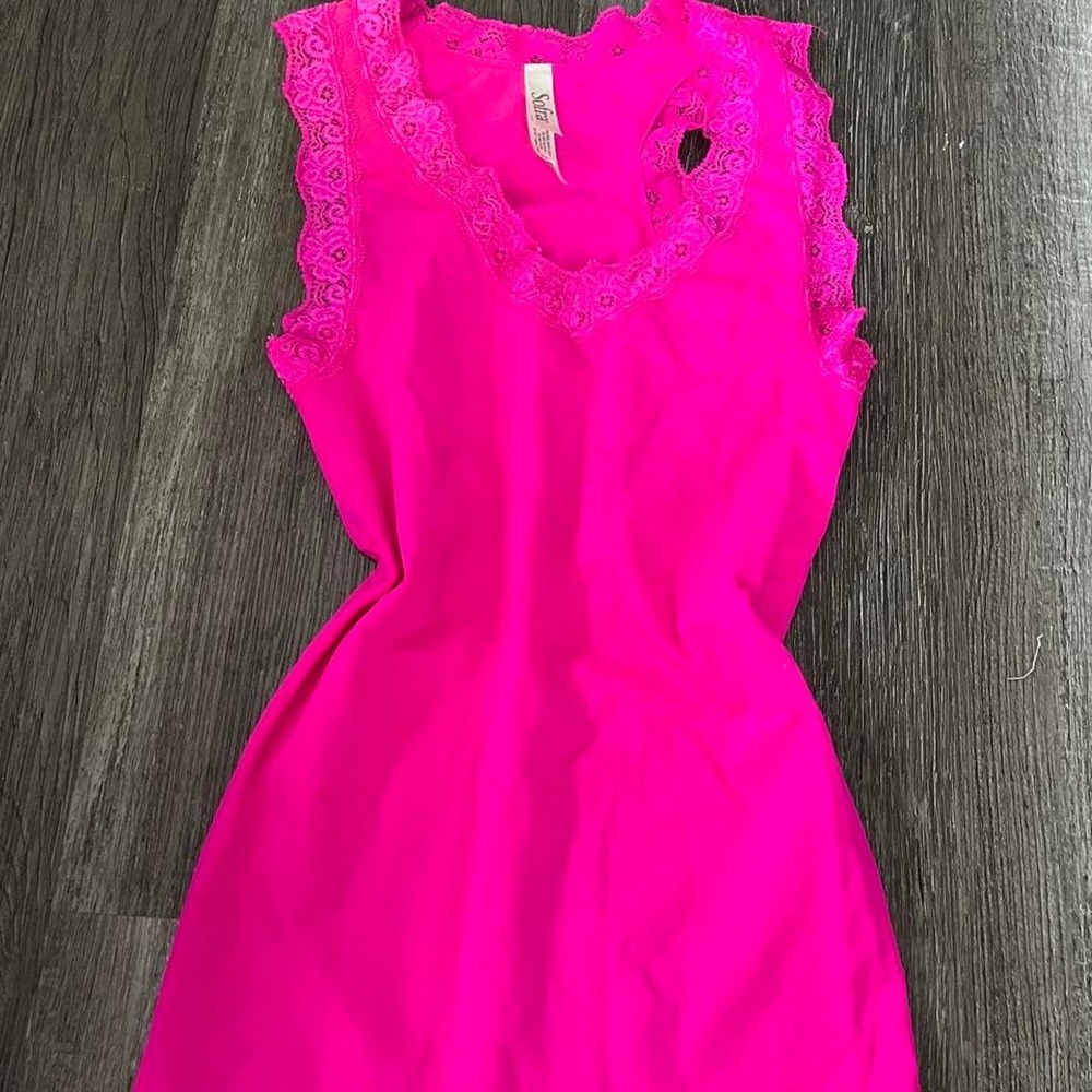 Sofra Hot Pink Lace Tank
